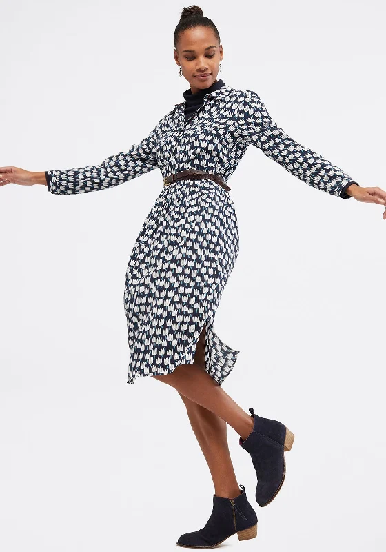Luxury Shirt Dress-White Stuff Angela Printed Shirt Dress, Navy Multi