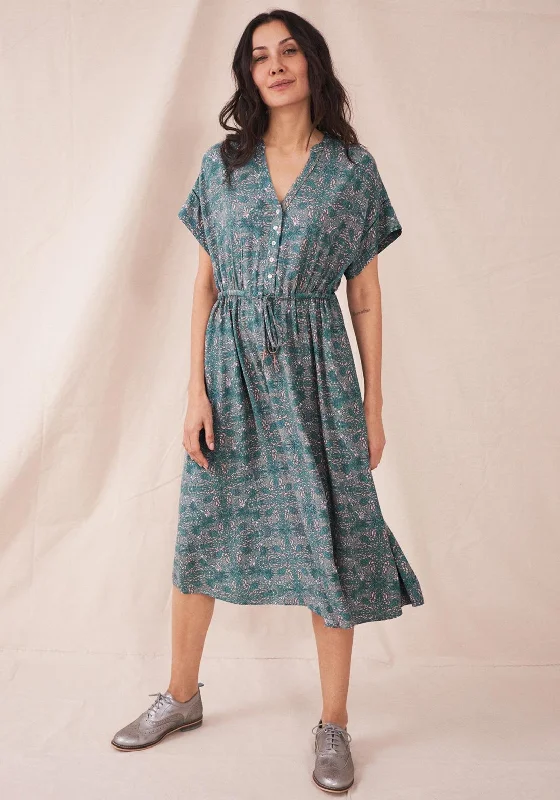 Casual Pink Shirt Dress-White Stuff Ria Print Midi Shirt Dress, Teal Multi