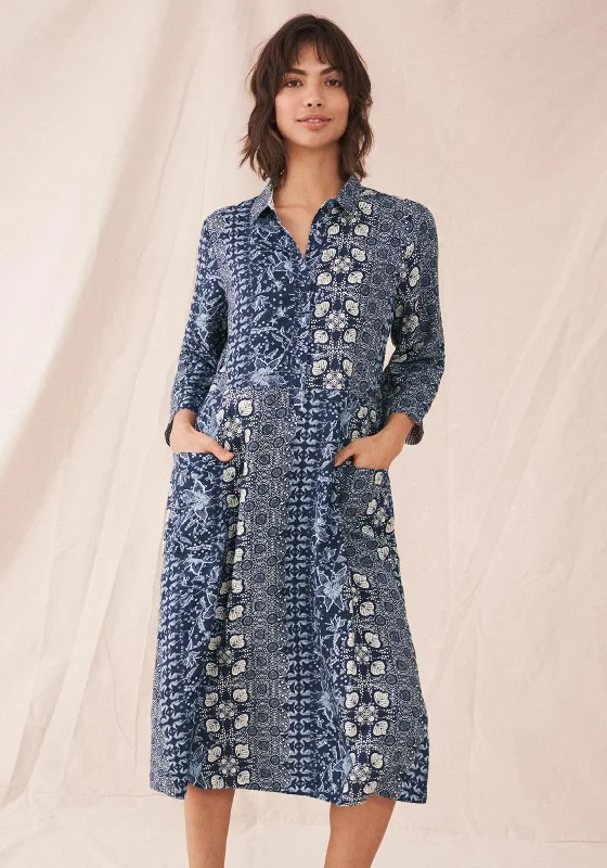 Stretch Cotton Shirt Dress-White Stuff Rosie Linen Shirt Dress, Blue Multi