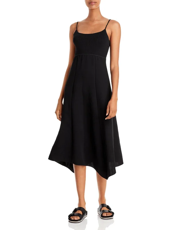 Casual Satin Slip Dress -Slip Dress with Sheer Lace Panels -Womens Casual Midi Slip Dress
