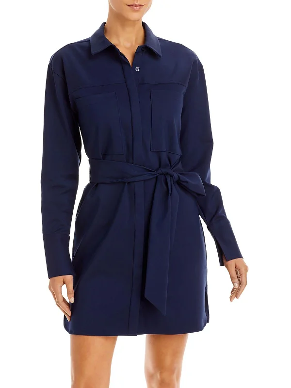 Denim Casual Shirt Dress-Womens Collared Mini Shirtdress