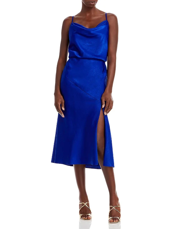 Navy Slip Dress -Plus Size Black Slip Dress -Womens Cowl Neck Side Slit Slip Dress