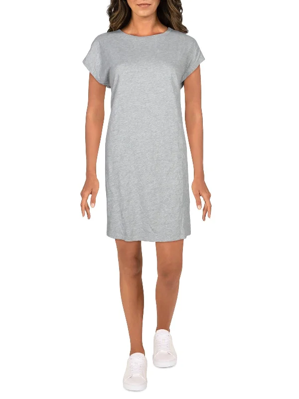 Warm Wool Shirt Dress-Womens Crewneck Mini T-Shirt Dress