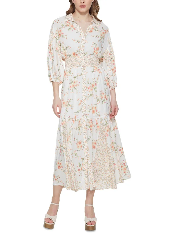 Button-up Sleeve Shirt Dress-Womens Daytime Tea-Length Shirtdress