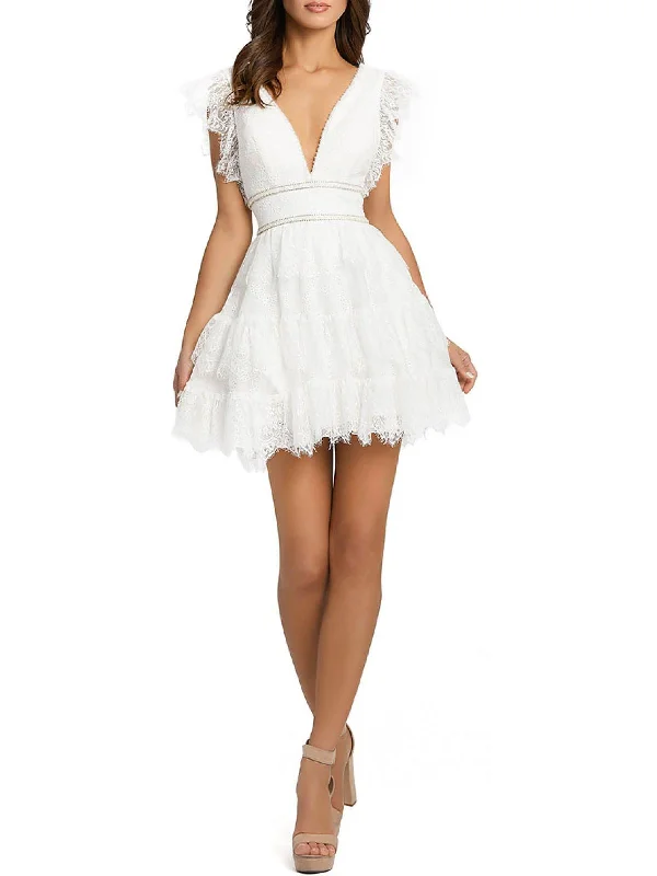 Midi-Length Party Dress for Evening Gatherings -Womens Embellished Lace Overlay Cocktail and Party Dress Midi-Length Party Dress for Evening Gatherings -Womens Embellished Lace Overlay Cocktail and Party Dress
