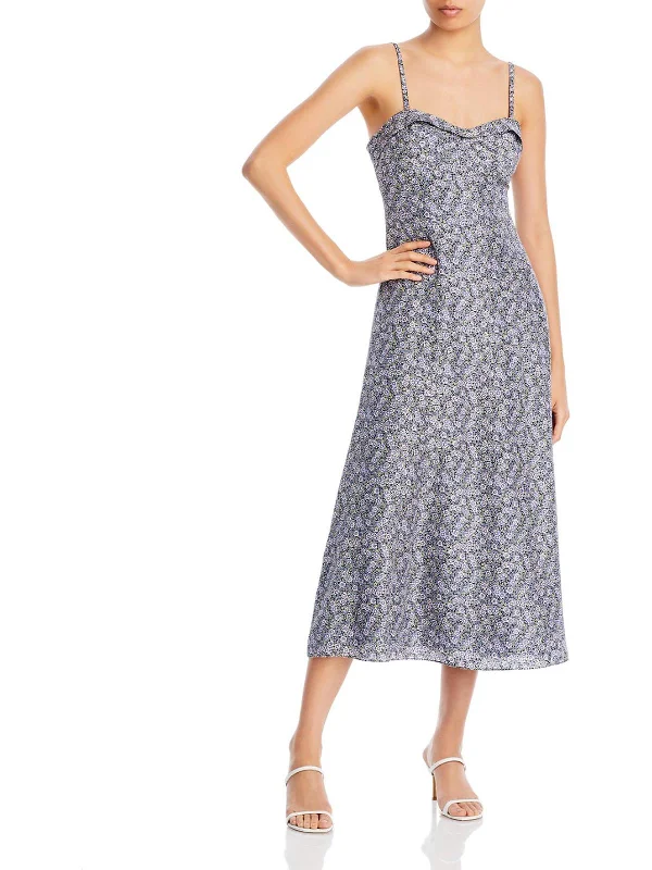 Slip Dress for Romantic Dinner -Short Silk Slip Dress -Womens Floral Print Tea Length Slip Dress
