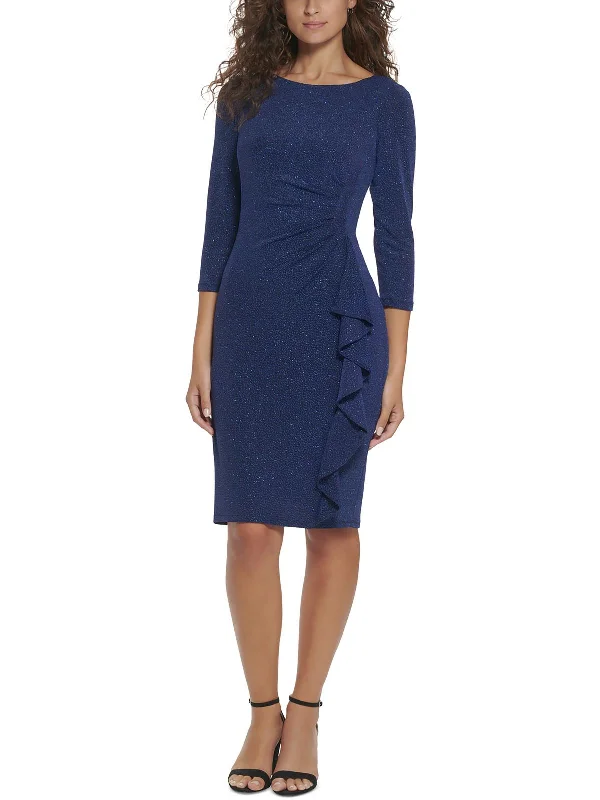 Lacy Party Dress for Soft, Feminine Style -Womens Gathered Knee Length Cocktail and Party Dress Lacy Party Dress for Soft, Feminine Style -Womens Gathered Knee Length Cocktail and Party Dress