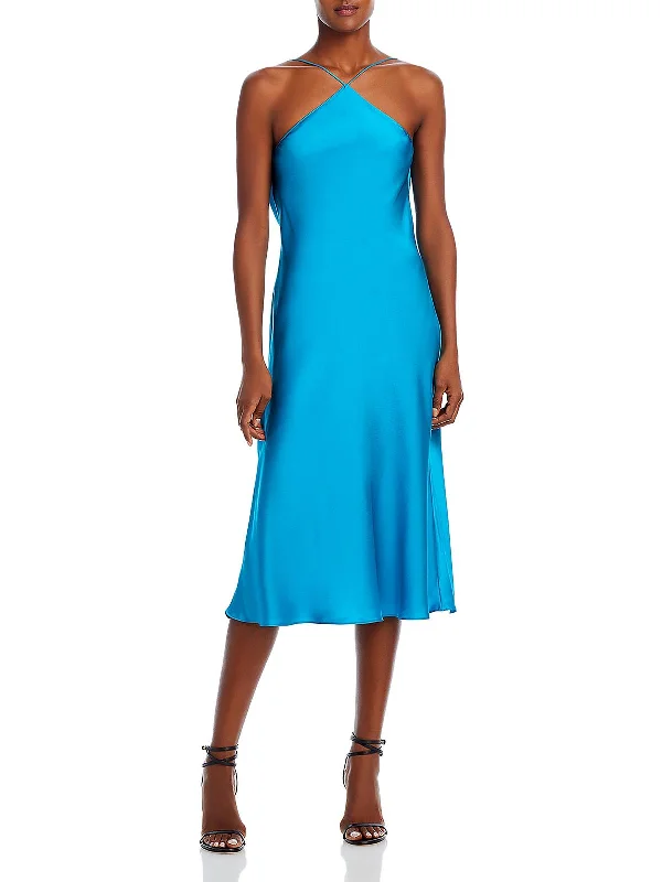 Slip Dress with Bow Detail -Lace Satin Slip Dress for Wedding -Womens Halter Top 100% Silk Slip Dress