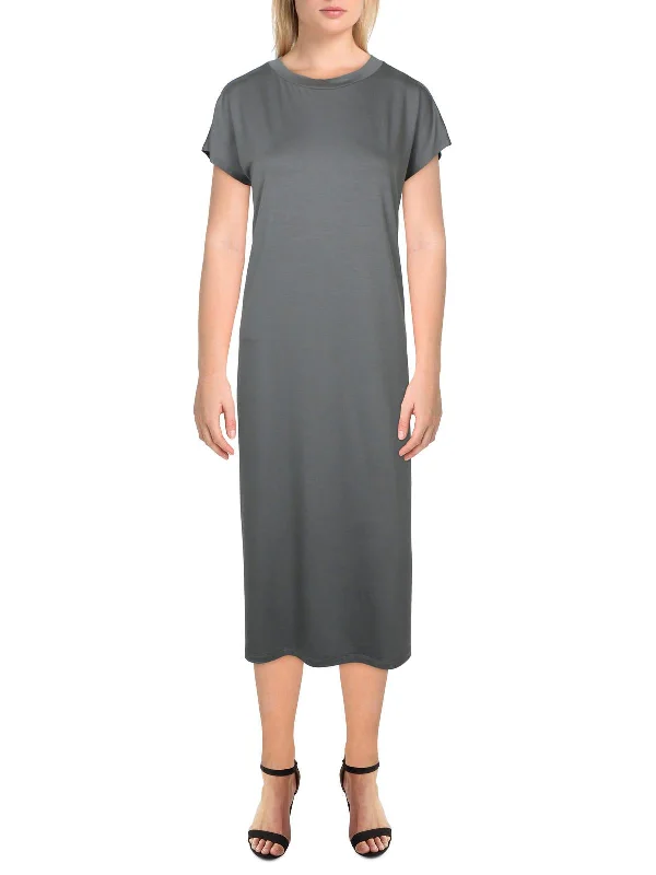 Women's Round Neck Shirt Dress-Womens Knit Midi T-Shirt Dress