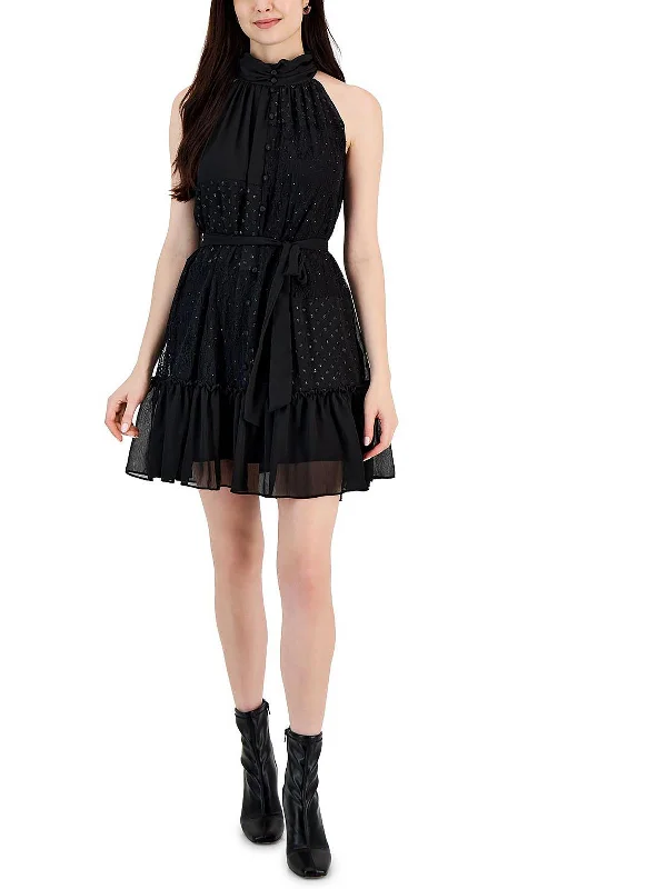 Ruffled Hem Party Dress for Cute Look -Womens Lace Halter Cocktail and Party Dress