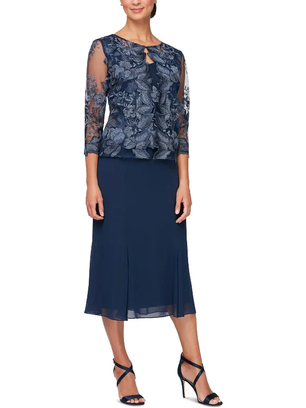 Ruffled Party Dress for Fun Vibe -Womens Lace Midi Cocktail and Party Dress