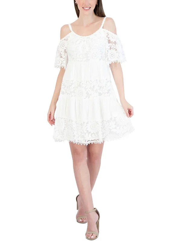 Doll Dress with Layered Detail -Womens Lace Mini Babydoll Dress