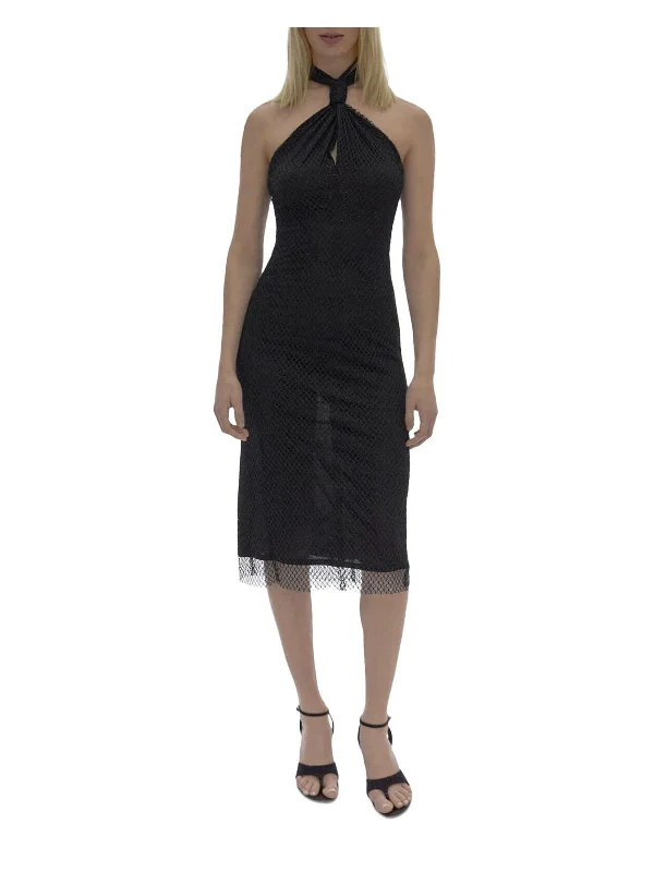 Fit-and-Flare Party Dress for Playful Vibe -Womens Mesh Halter Cocktail and Party Dress Fit-and-Flare Party Dress for Playful Vibe -Womens Mesh Halter Cocktail and Party Dress