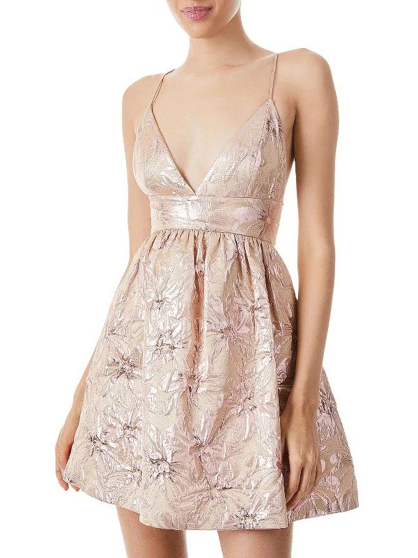 Open Back Party Dress for Sensual Touch -Womens Metallic Above Knee Cocktail and Party Dress Open Back Party Dress for Sensual Touch -Womens Metallic Above Knee Cocktail and Party Dress