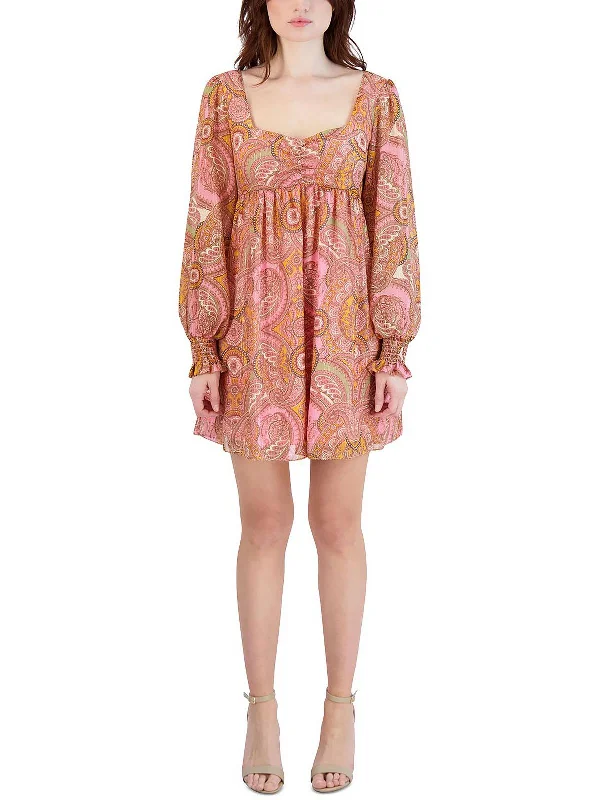 Doll Dress with Embellished Skirt -Womens Paisley Mini Babydoll Dress