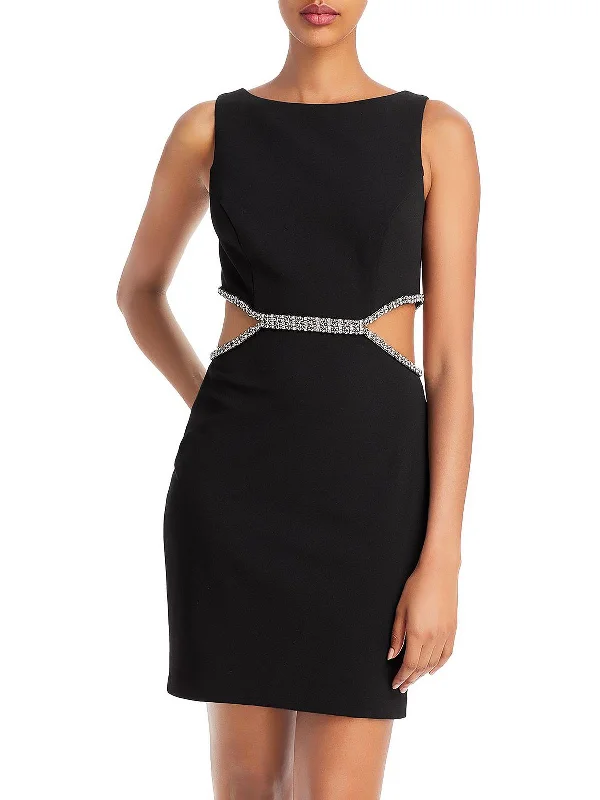 Stylish Wrap Party Dress for Evening Event -Womens Rhinestone Cut-Out Cocktail and Party Dress