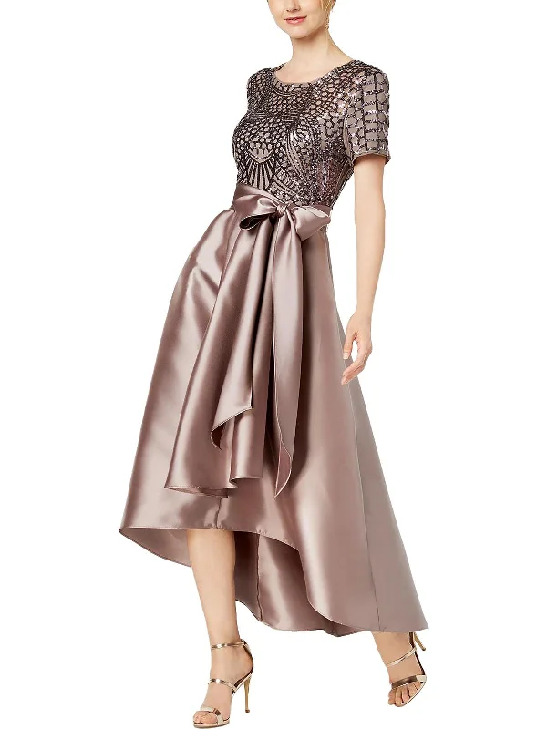 Backless Tulle Party Dress for Chic Look -Womens Sequined Hi-Low Party Dress