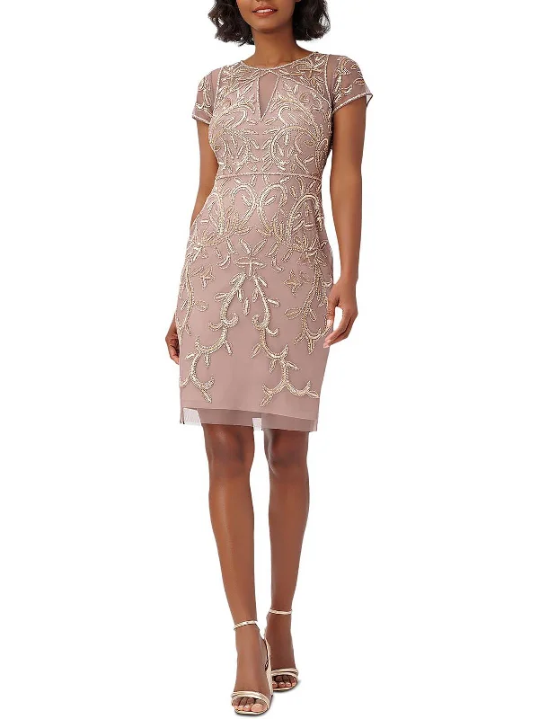 Off-White Party Dress for Winter Weddings -Womens Sequined Knee Cocktail and Party Dress Off-White Party Dress for Winter Weddings -Womens Sequined Knee Cocktail and Party Dress
