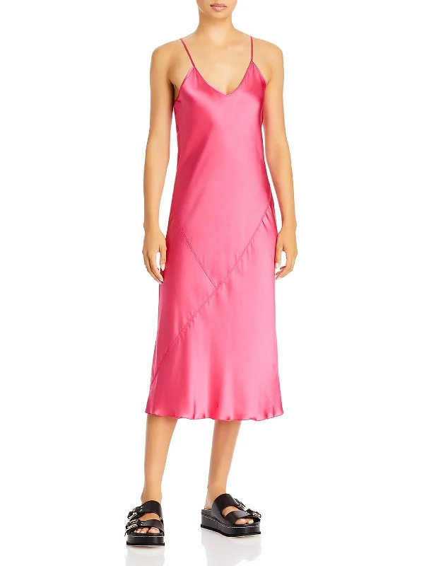 Slip Dress for Elegant Occasion -Slip Dress with Belt Detail -Womens Silk V Neck Slip Dress