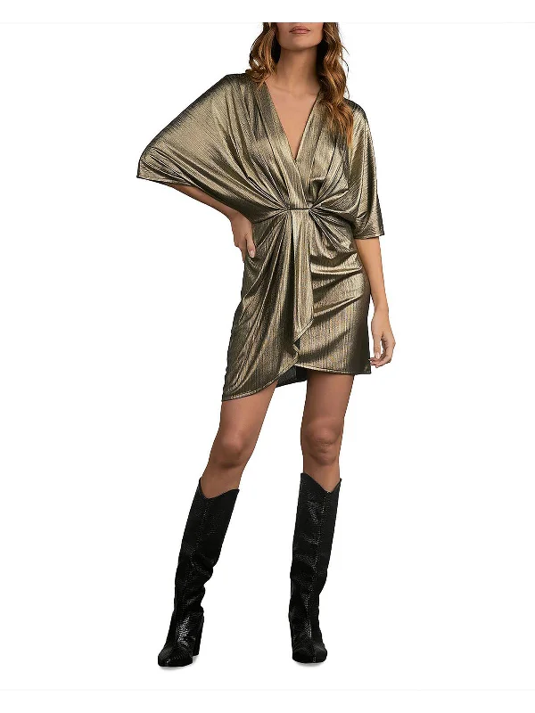 Green Satin Party Dress for Evening Out -Womens V-Neck Mini Cocktail and Party Dress
