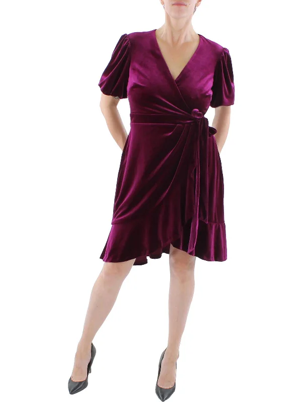 Mesh Insert Party Dress for Edgy Look -Womens Velvet Knee Cocktail and Party Dress