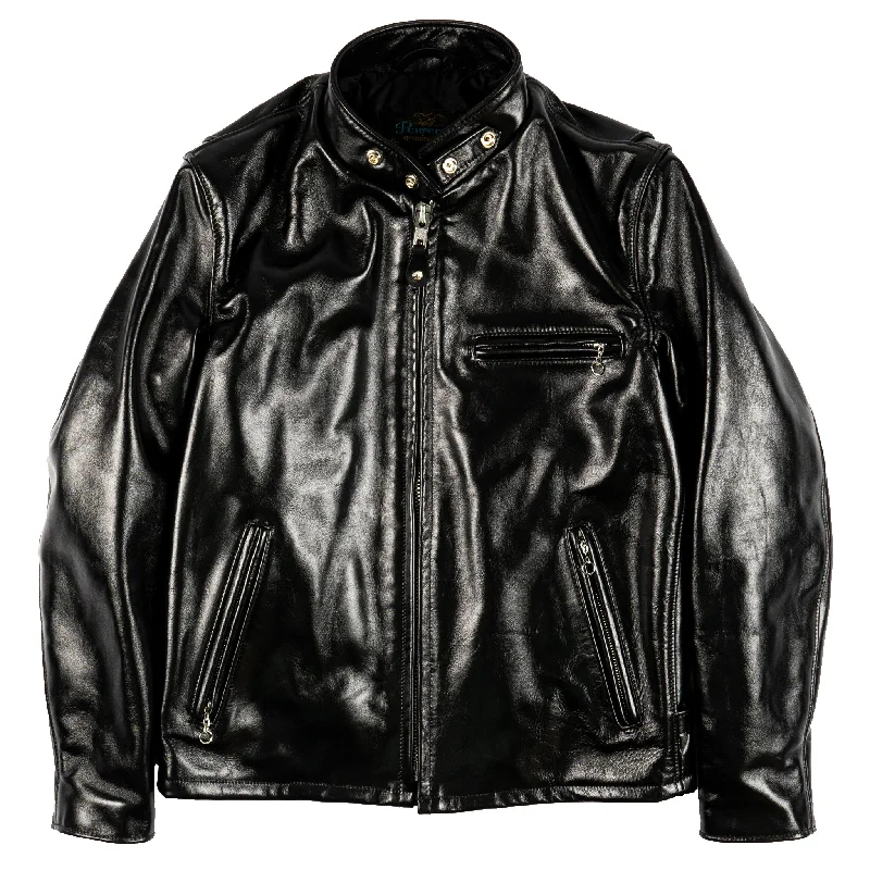 Women's Jackets with All-Weather Protection-641HH - Racer Black Leather Motorcycle Jacket in Horsehide - Black Women's Jackets with All-Weather Protection-641HH - Racer Black Leather Motorcycle Jacket in Horsehide - Black