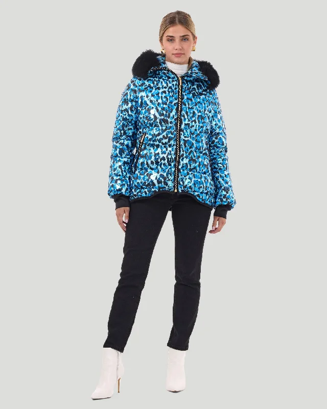 Women's Down Coat with Thermolite Insulation-Après-Ski Jacket with Detachable Toscana Shearling Lamb Hood Trim Women's Down Coat with Thermolite Insulation-Après-Ski Jacket with Detachable Toscana Shearling Lamb Hood Trim