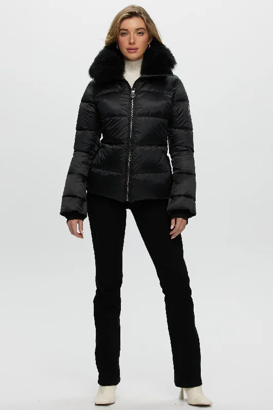 Women's Down Coat for Travel-Après-Ski Jacket with Detachable Toscana Shearling Lamb Collar Women's Down Coat for Travel-Après-Ski Jacket with Detachable Toscana Shearling Lamb Collar