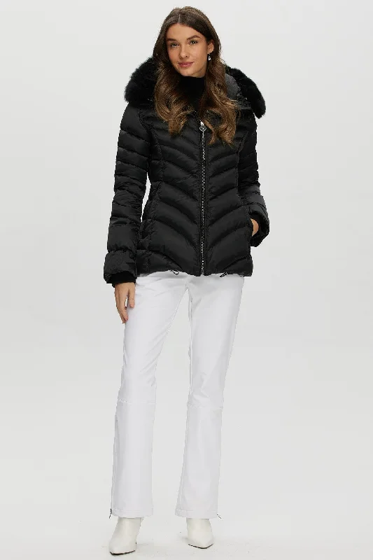Women's Down Coat with Removable Hood-Après-Ski Jacket with Detachable Toscana Shearling Lamb Hood Trim Women's Down Coat with Removable Hood-Après-Ski Jacket with Detachable Toscana Shearling Lamb Hood Trim