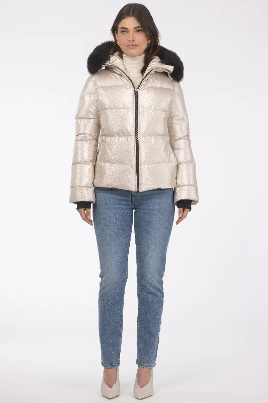 Women's Affordable Down Coat-Après-Ski Jacket with Detachable Toscana Shearling Lamb Hood Trim Women's Affordable Down Coat-Après-Ski Jacket with Detachable Toscana Shearling Lamb Hood Trim