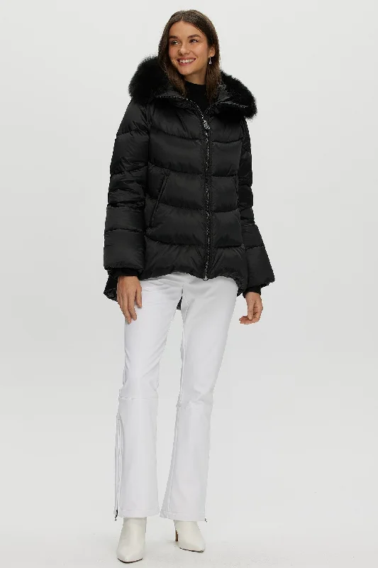 Women's Down Coat with Fur Collar-Après-Ski Jacket with Detachable Toscana Shearling Lamb Hood Trim Women's Down Coat with Fur Collar-Après-Ski Jacket with Detachable Toscana Shearling Lamb Hood Trim