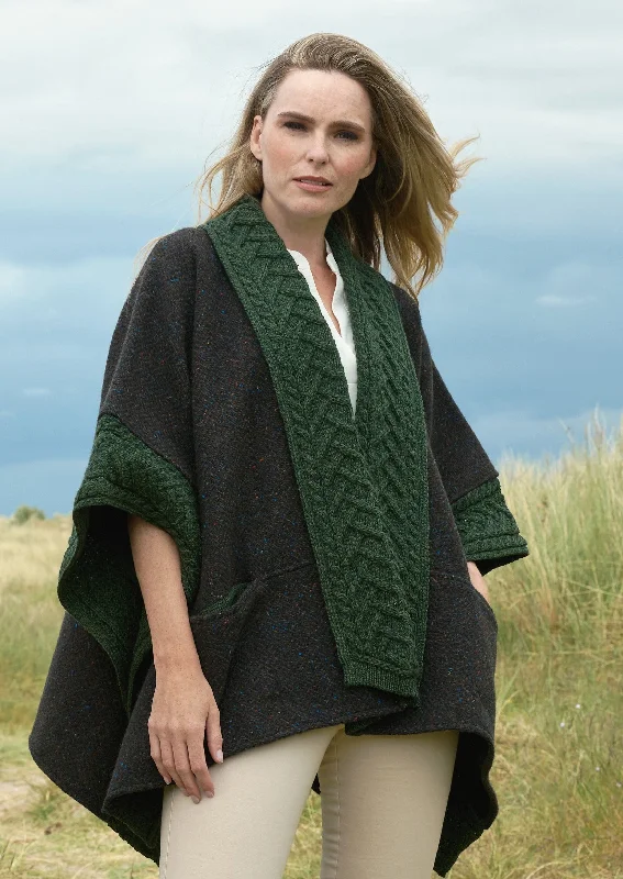 Women's Cloak for Sophisticated Style-Aran Crafts Ashbourne Tweed Cape | Green