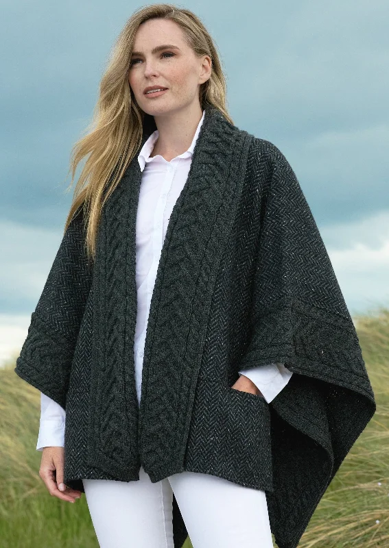 Women's Trendy Wool Cloak-Aran Crafts Ashbourne Tweed Cape | Charcoal