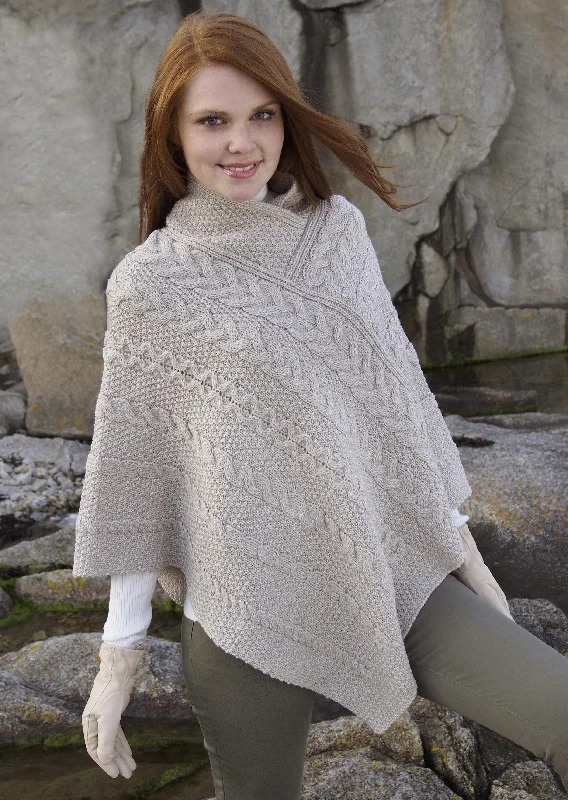 Women's Cloak for Fall Fashion-Aran Crafts Wool Poncho | Oatmeal