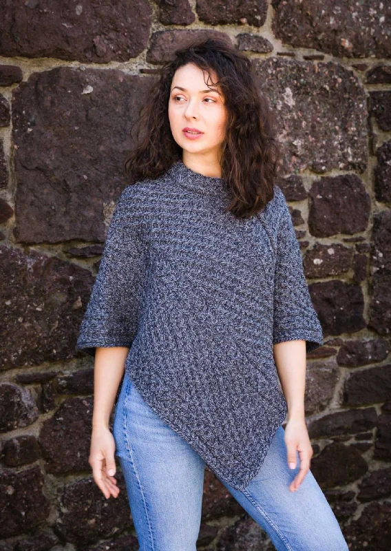 Women's Cloak for Cozy Comfort-Aran Merino Wool Cowl Poncho | Slate
