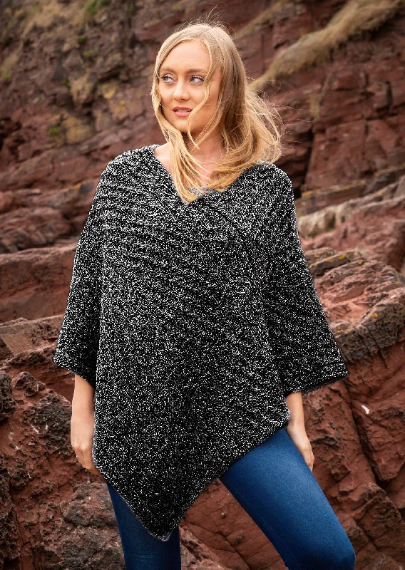 Women's Cloak with Oversized Fit-Aran Merino Wool V Poncho - Slate