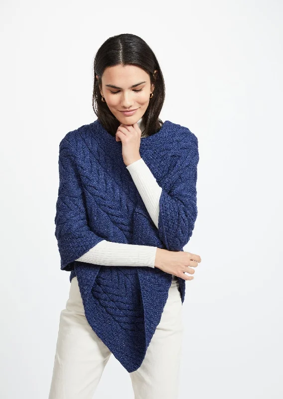 Women's Black Cloak-Aran Super Soft Poncho  | Blue