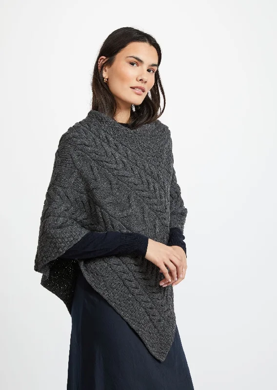 Women's Cloak for Cozy Indoor Wear-Aran Super Soft Poncho | Charcoal