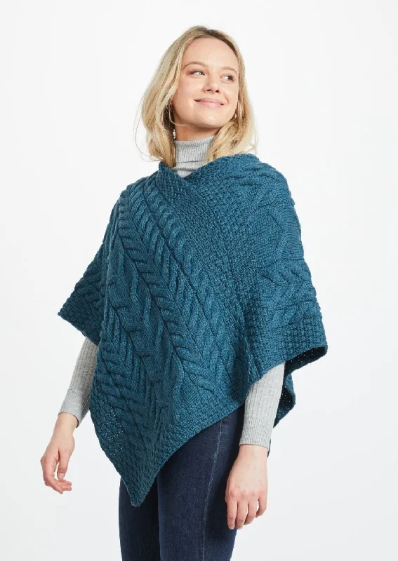 Women's Reversible Winter Cloak-Aran Super Soft Poncho | Irish Sea