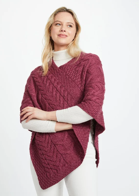 Women's Cloak for Cold Days-Aran Super Soft Poncho | Raspberry