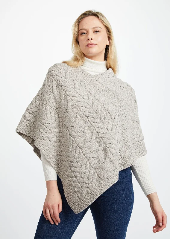 Women's Simple Cloak with Hood-Aran Super Soft Poncho | Oatmeal