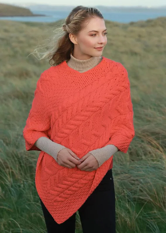 Women's Hooded Cloak-Aran Super Soft Poncho  | Coral