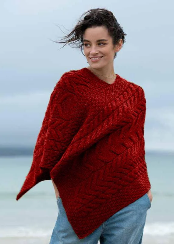 Women's Cloak with Tassel Detailing-Aran Super Soft Poncho | Rua Red