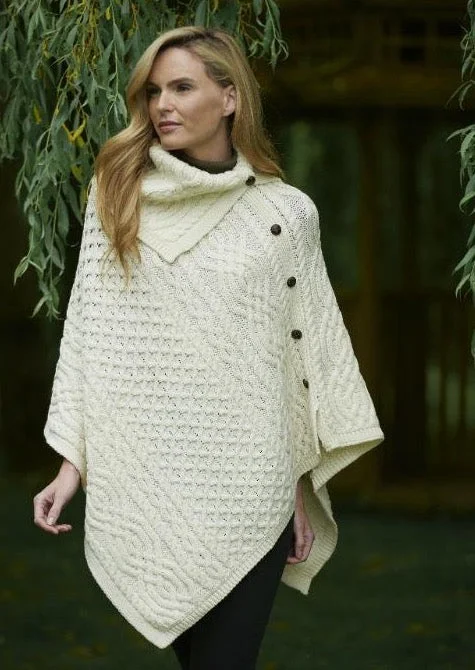 Women's Cloak with Structured Cut-Aran Tipperary Cowl Neck Poncho | Natural