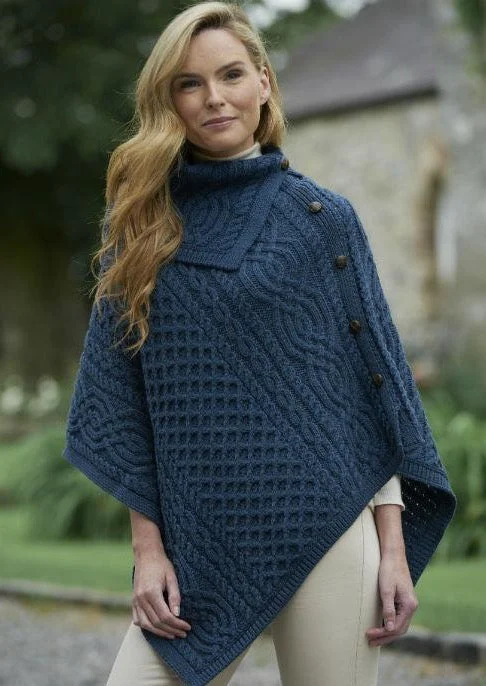Women's Cloak with Shearling Interior-Aran Tipperary Cowl Neck Poncho | Mallard