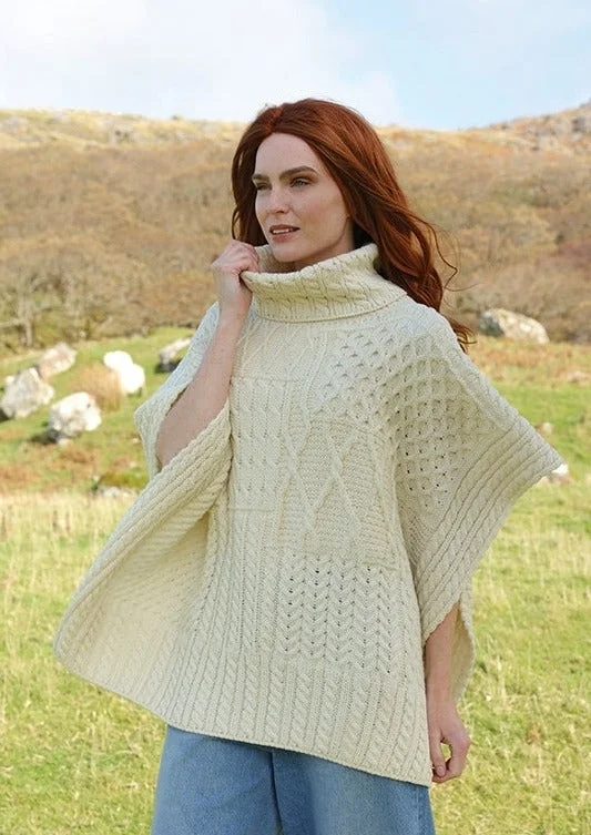 Women's Cloak for Fall and Winter-Aran Merino Wool Shawl | Natural