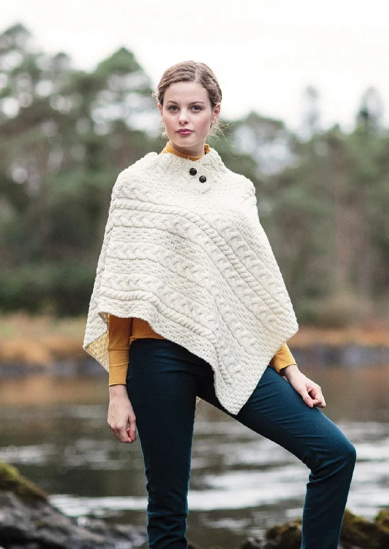 Women's Cloak with Tassel Detailing-Aran Poncho | Natural