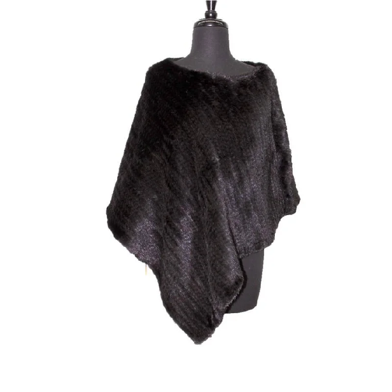 Women's Full Length Cloak-Asymmetrical Knitted Poncho- Black