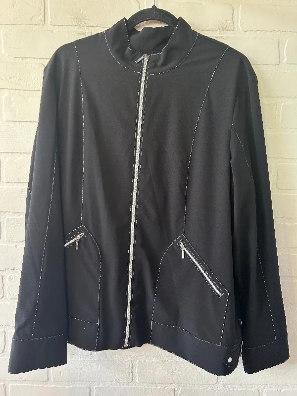 Women's Jackets for Casual Wear-Athletic Jacket By Chicos In Black & Silver, Size: Xl Women's Jackets for Casual Wear-Athletic Jacket By Chicos In Black & Silver, Size: Xl