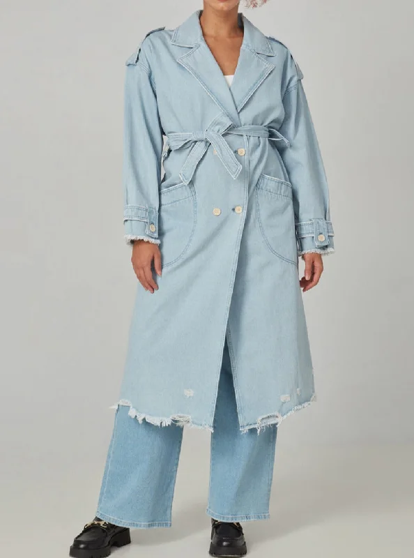 Women's Jackets for Layering with Scarves-AVERY-BO Trench Coat - Blue Opal
